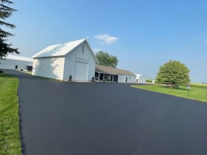 Parking lot with new sealcoating applied