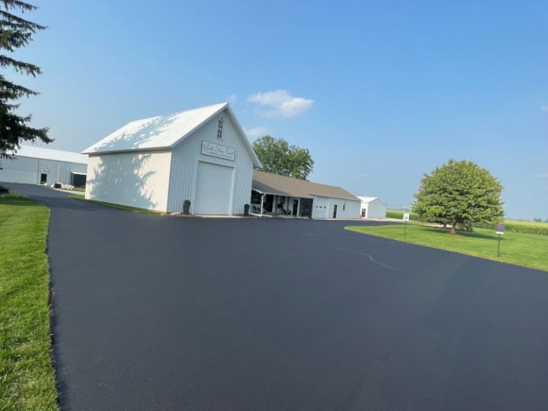 Parking lot with new sealcoating applied